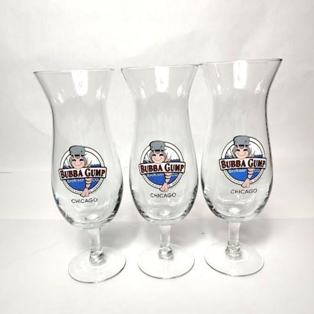 Bubba Gump Shrimp Co Chicago Hurricane Glasses 9.75" Set 3 Restaurant